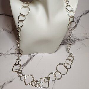 925 Silver Long Geometric Statement Necklace